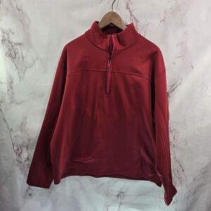Cabelas Jacket Mens XL Red Quarter Zip Fleece Pullover Sweater Hoodless Mock
